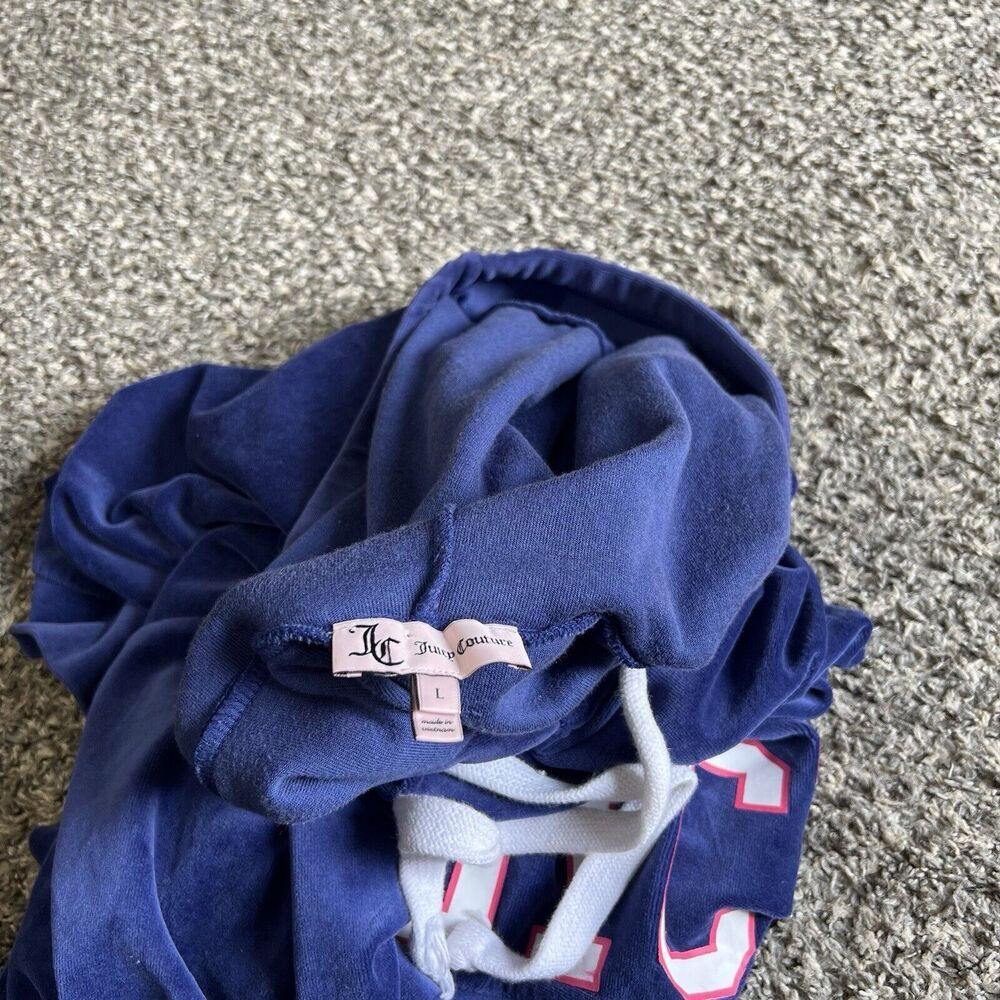 Juicy Couture Velour Sweatshirt Hoodie Blue Y2K Track Jacket Logo Size L - Picture 5 of 5
